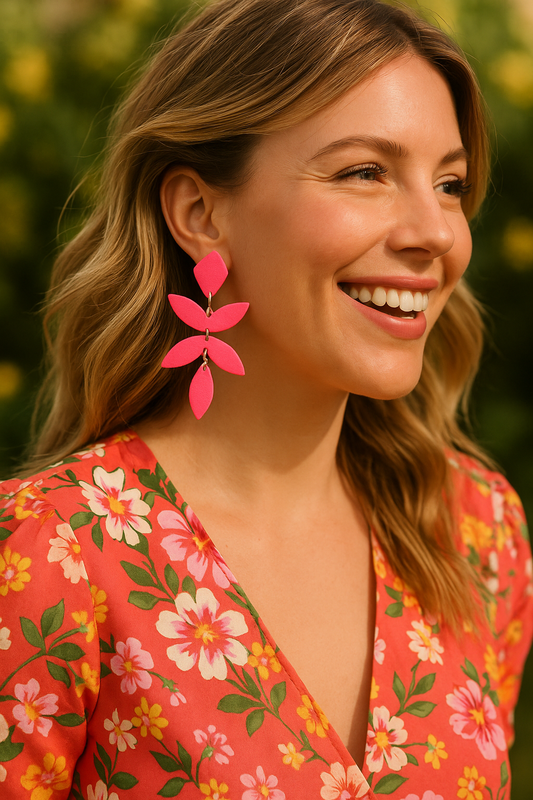 Chiara blad oorbellen - neon roze