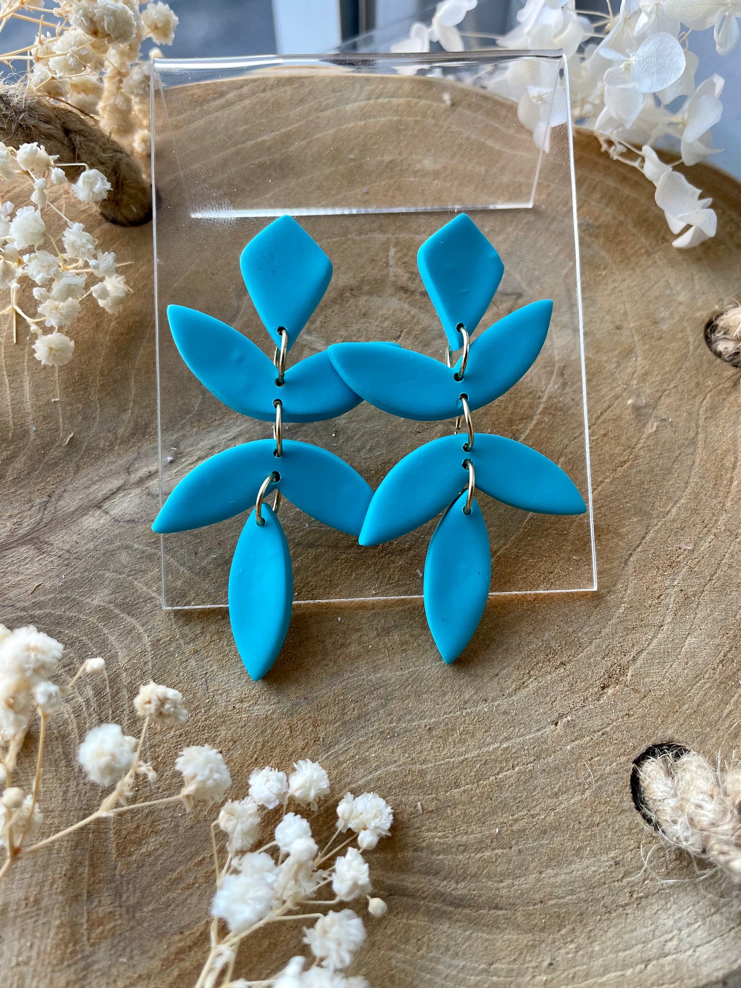 Chiara blad oorbellen - blauw