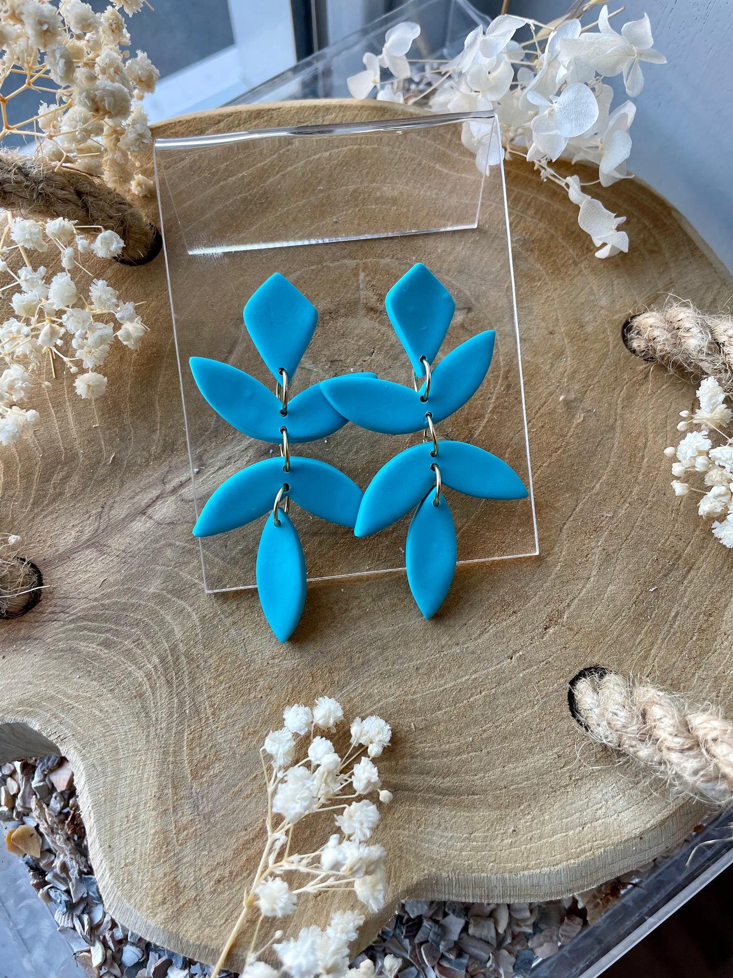 Chiara blad oorbellen - blauw