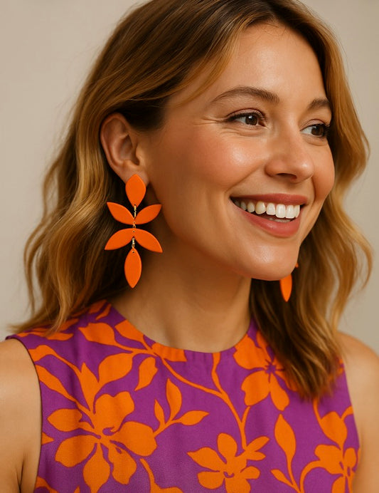 Chiara blad oorbellen - oranje