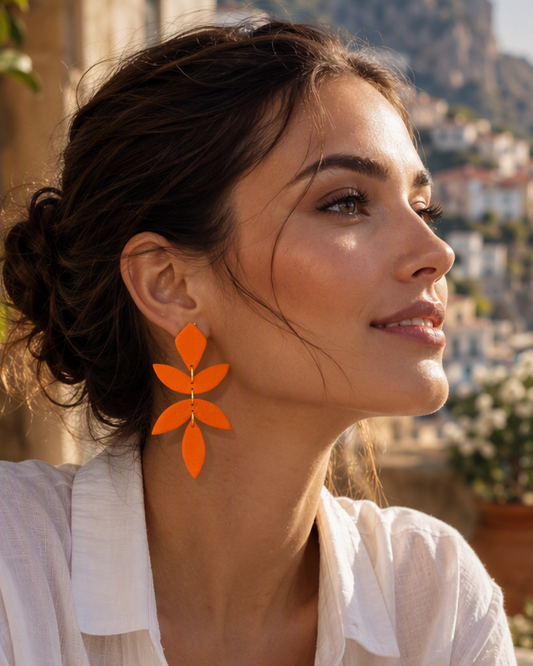 Chiara blad oorbellen - oranje
